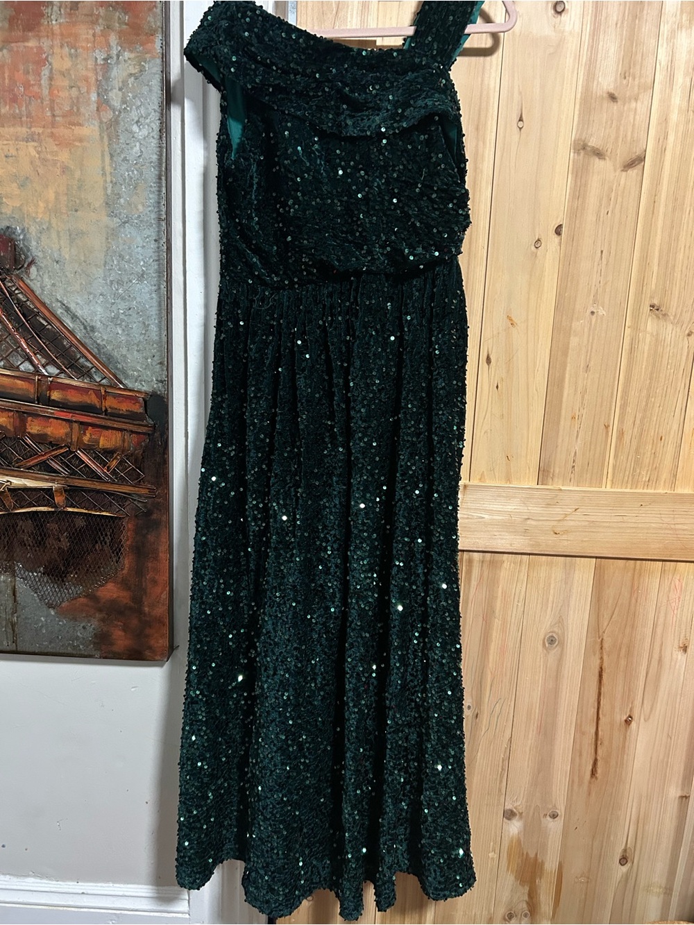 Dark Green Velvet Sequin Gown - Brand Unknown
